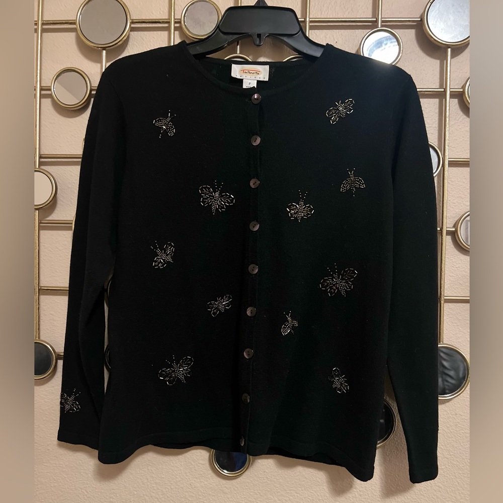 Talbots 80% silk and 20% wool cardigan with butterflies